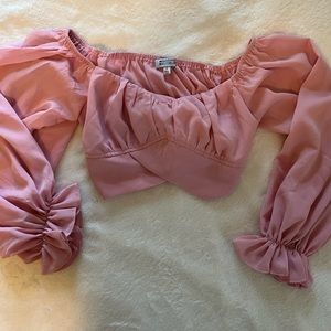 Beginning Boutique Pink off the shoulder long sleeve crop top